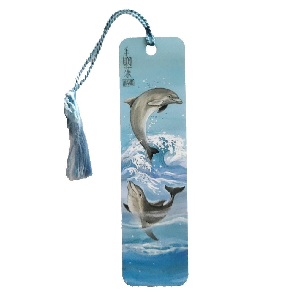 Vintage 90s Dolphins Bookmark, Judy Hand, Flipper Tassel, 1990 Sunshine Thoughts